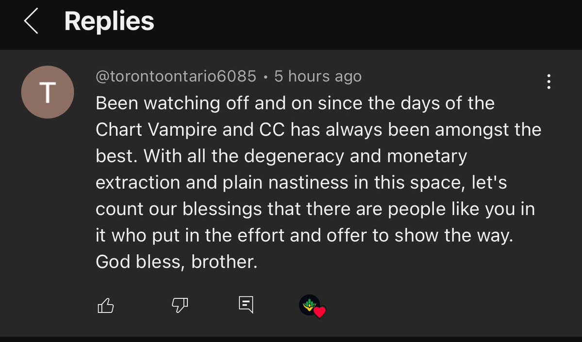 CCPool_Daniel's tweet image. Loved this comment.
Reminded me of Chart Vampire, wow totally forgot about him, back was a cool person back in the day.
Praying everyone is well and enjoying their day 🙏🥰🥰