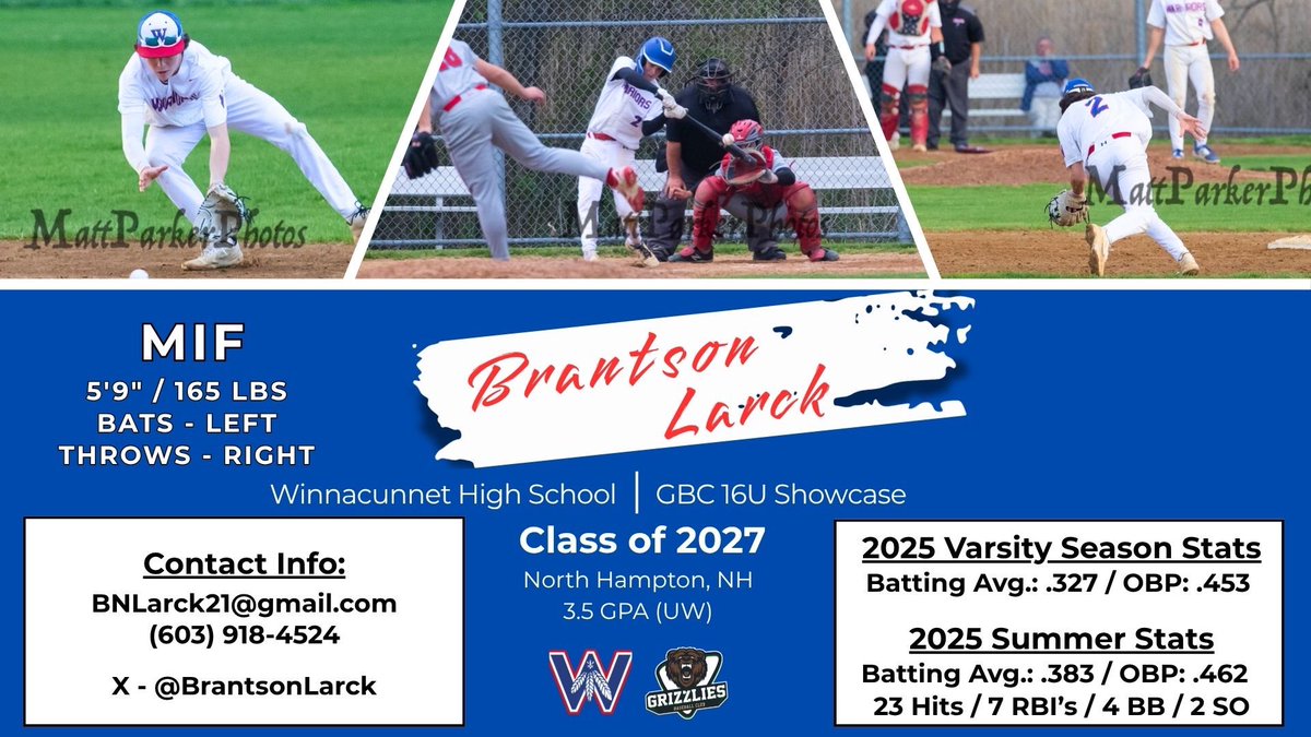 Brantson Larck (@brantsonlarck) on Twitter photo Here are my stats through 21 games this summer. Plus my high school season stats and contact info. <a href="/tsmgrizzlies/">tsmgrizzlies</a> <a href="/ProspectsAth/">ProspectsAthletics</a> <a href="/BUncommitted/">Baseball_Uncommitted</a> <a href="/WinaWarBaseball/">Winnacunnet Baseball</a> #uncommited Here are my stats through 21 games this summer. Plus my high school season stats and contact info. <a href="/tsmgrizzlies/">tsmgrizzlies</a> <a href="/ProspectsAth/">ProspectsAthletics</a> <a href="/BUncommitted/">Baseball_Uncommitted</a> <a href="/WinaWarBaseball/">Winnacunnet Baseball</a> #uncommited