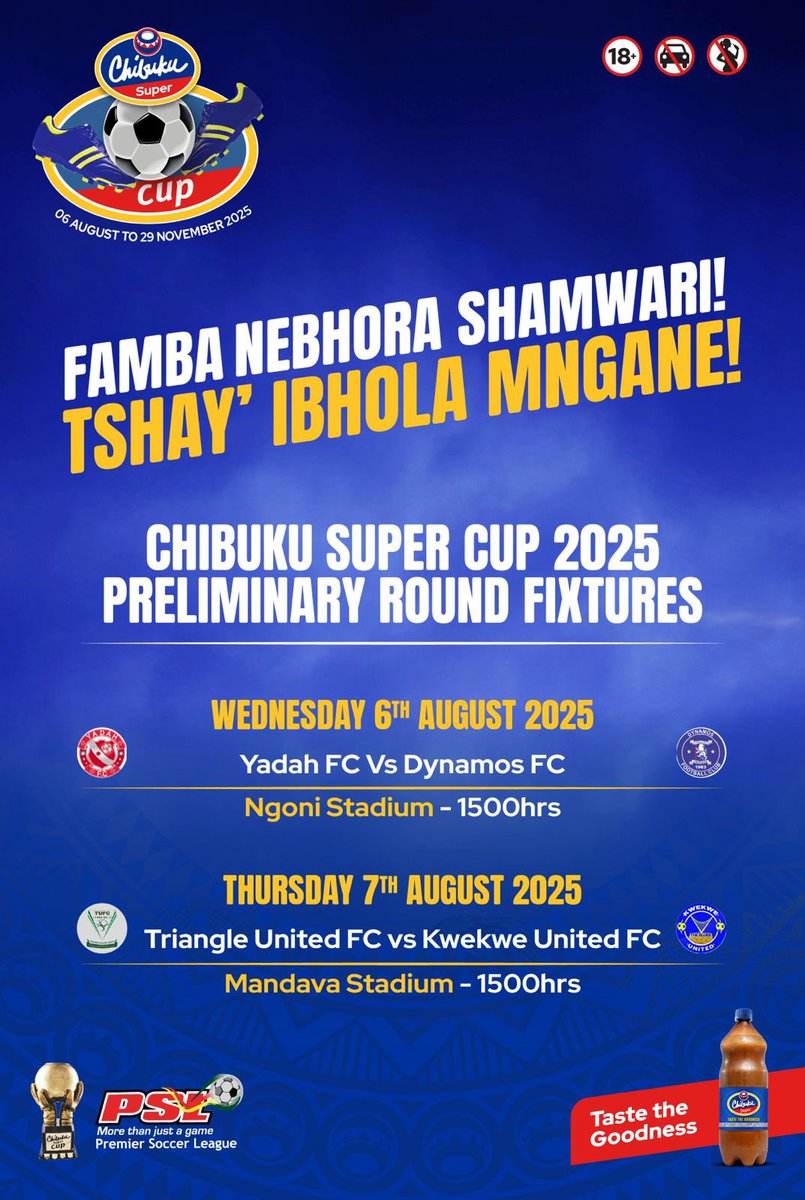 CastleLagerPSL's tweet image. Chibuku Super Cup Preliminary Round Fixture