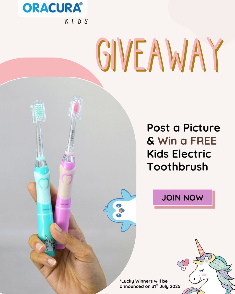 🦄 GIVEAWAY ALERT for Little Ones! 🪥
Let's make brushing fun for kids! Participate &amp; win a Newly Launched KSB100 Kids Electric Toothbrush! 👶🏻✨

How to Enter:
💙 Follow us on X
💙 Like + Repost this
💙 Tag 3 fellow parents in the comments

🎁 Winner announced: 31st July

🎉