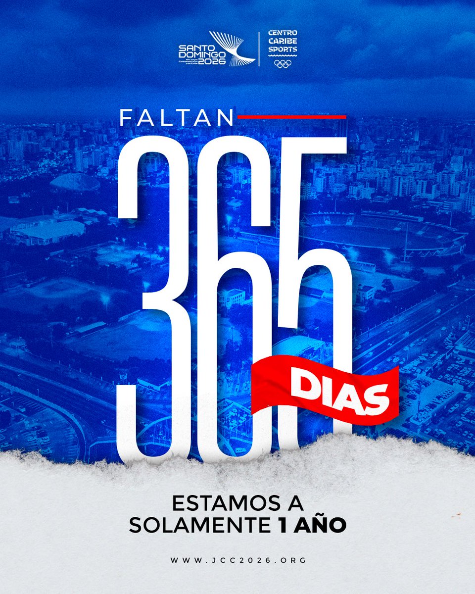 Dentro de un año, Santo Domingo va a latir más fuerte que nunca ❤️‍🔥 Algunos narrarán 🎤, otros competirán 👟 y muchos aplaudirán 🙌🏼. 37 países, 6,000+ atletas y miles de historias nos esperan.

#SantoDomingo2026 #1AñoParaSD2026 #JuegosDelCentenario #JCC2026