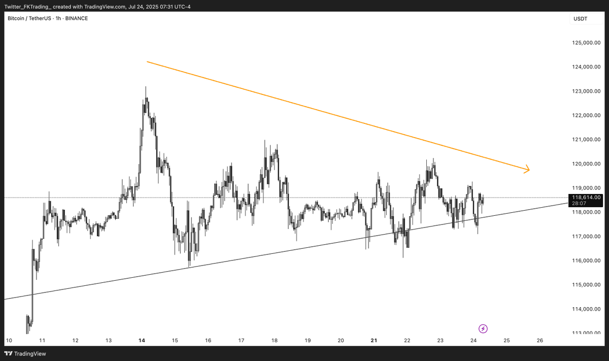 FKTrading_'s tweet image. $BTC
Uptrend remains strong, though volume is tapering slightly
Key focus: hold the current trend and the $116K level
If this support fails, the third chart highlights potential retest zones around $111K and $106K
#BTC