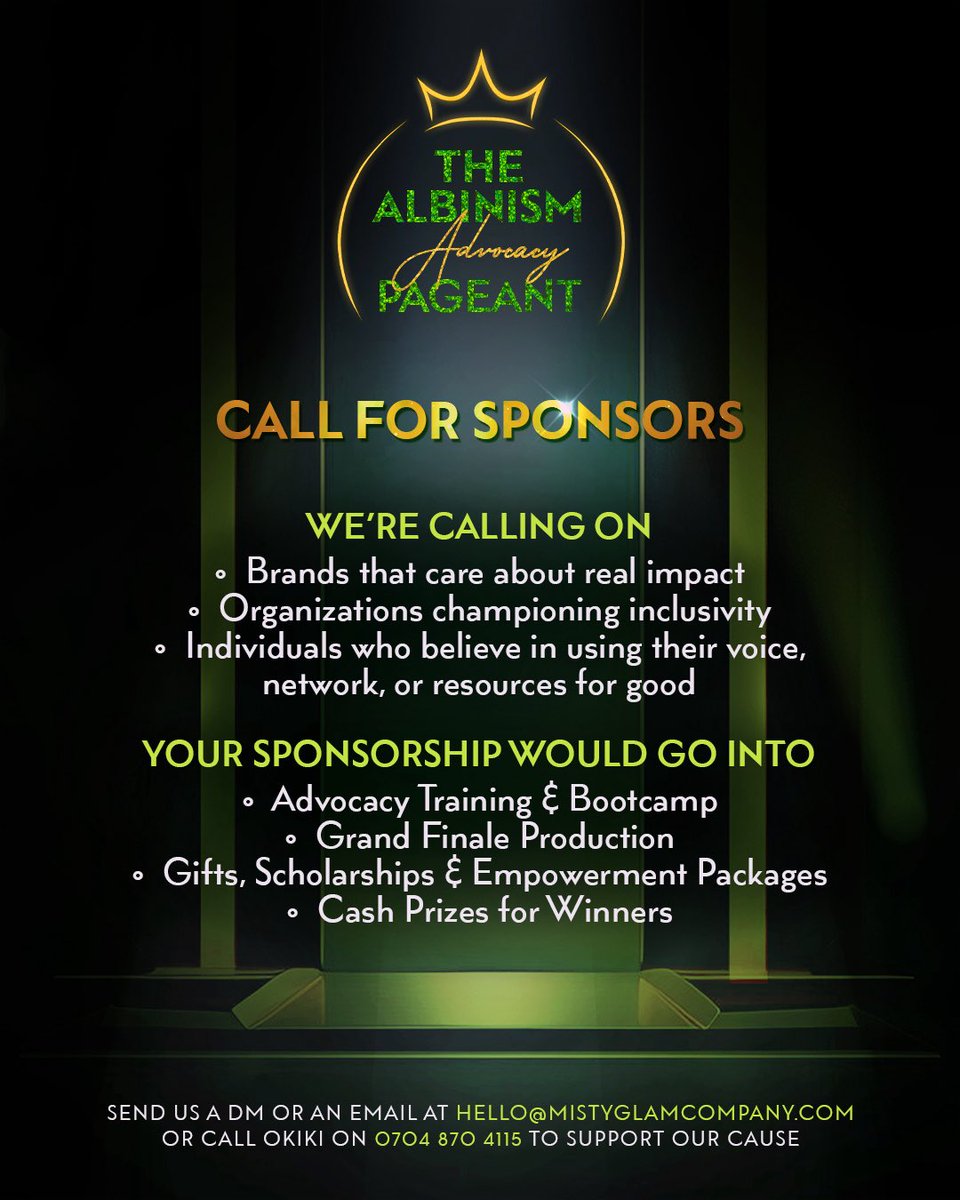mistyglamcorp's tweet image. We’re not begging. We’re advocating (and maybe begging small 😅).
Sponsors, your name belongs on this movement. 🙏🏽
#AlbinismAdvocacyPageant