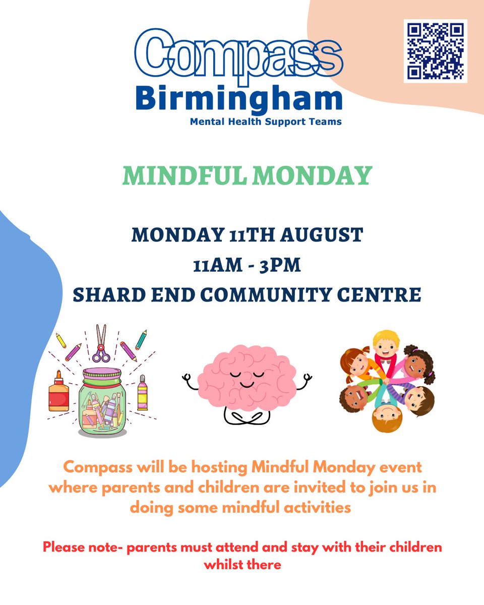 Compass Birmingham (@compassbmhst) on Twitter photo π§  Mindful Monday β A Day of Calm and Creativity!
Take a mindful pause with us this summer! π
π
 Monday 11th August
π 11AM β 3PM
π Shard End Community Centre
Join Compass for a day filled with relaxing, mindful activities for children and parents alike. Letβs get creative, π§  Mindful Monday β A Day of Calm and Creativity!
Take a mindful pause with us this summer! π
π
 Monday 11th August
π 11AM β 3PM
π Shard End Community Centre
Join Compass for a day filled with relaxing, mindful activities for children and parents alike. Letβs get creative,