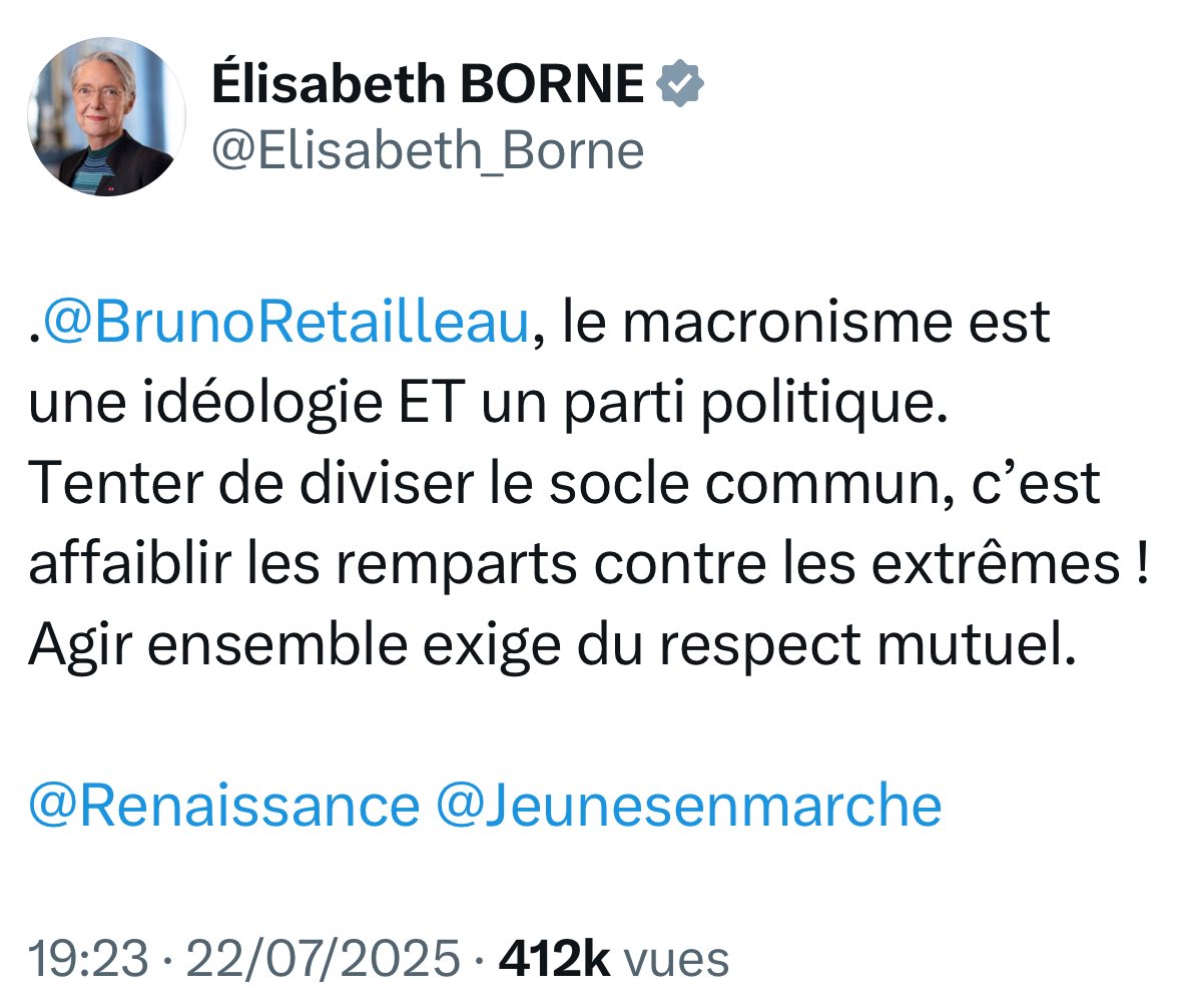 Alors que notre pays traverse une crise économique et sécuritaire d’une gravité inédite, les provocations comme les réactions indignées n’apportent aucune solution. L’urgence impose de la hauteur, pas du vacarme. #Retailleau #Borne #budget #securité