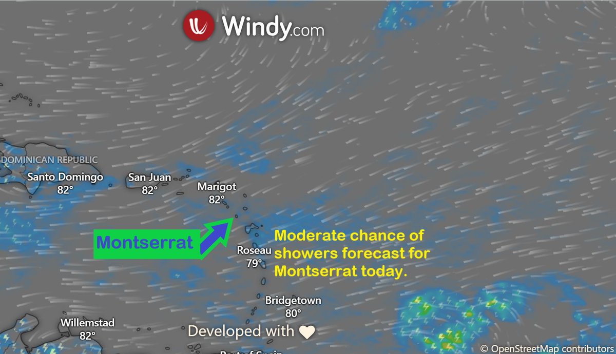 🌧️ Weather Update – July 24, 2025

A moderate to fresh wind flow will continue to generate periods of cloudiness and showers across Montserrat.

🌤️ Today: Partly cloudy and hazy skies with a moderate chance of showers.

💨Winds: 12 to 22 mph with possible higher gusts of 32 mph.