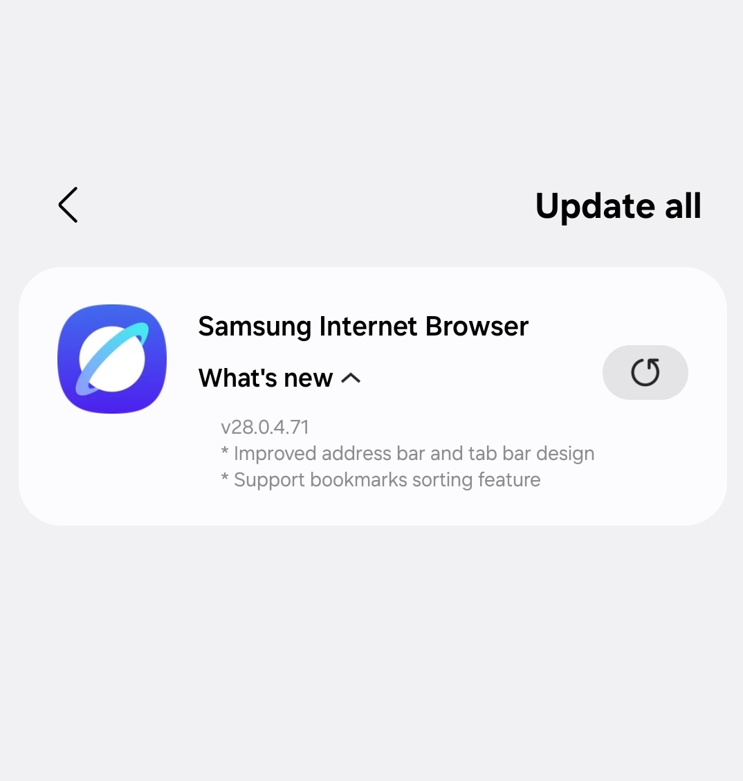 tarunvats33's tweet image. New Samsung Internet Browser update v28.0.4.71
What's new
* Improved address bar and tab bar design
* Support bookmarks sorting feature
Check yours and update from the store