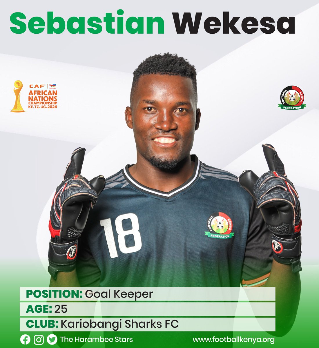 Harambee__Stars's tweet image. Get to know our shotstoppers π§€πͺ
Big presence. Big saves. Bigger responsibility.
Meet the men between the posts for #HarambeeStars π°πͺ
#TotalEnergiesCHAN2024