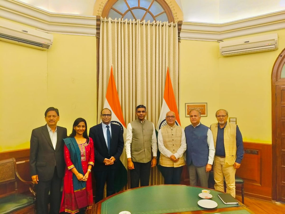 Productive meeting with Shri Munu Mahawar, Additional Secretary (North), <a href="/MEAIndia/">Randhir Jaiswal</a>. 
<a href="/UNOPS/">UNOPS</a> India &amp; Nepal Country Managers, accompanied by their respective teams, engaged in substantive discussions regarding our ongoing initiatives and prospective collaborations in both nations.
