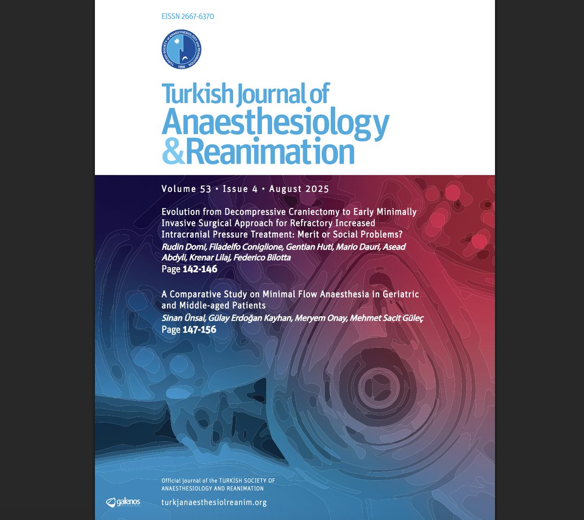 Our 2025/4 August issue of the Turkish Journal of Anaesthesiology and Reanimation has been published on our website. You can access all the details via the links below and at turkjanaesthesiolreanim.org