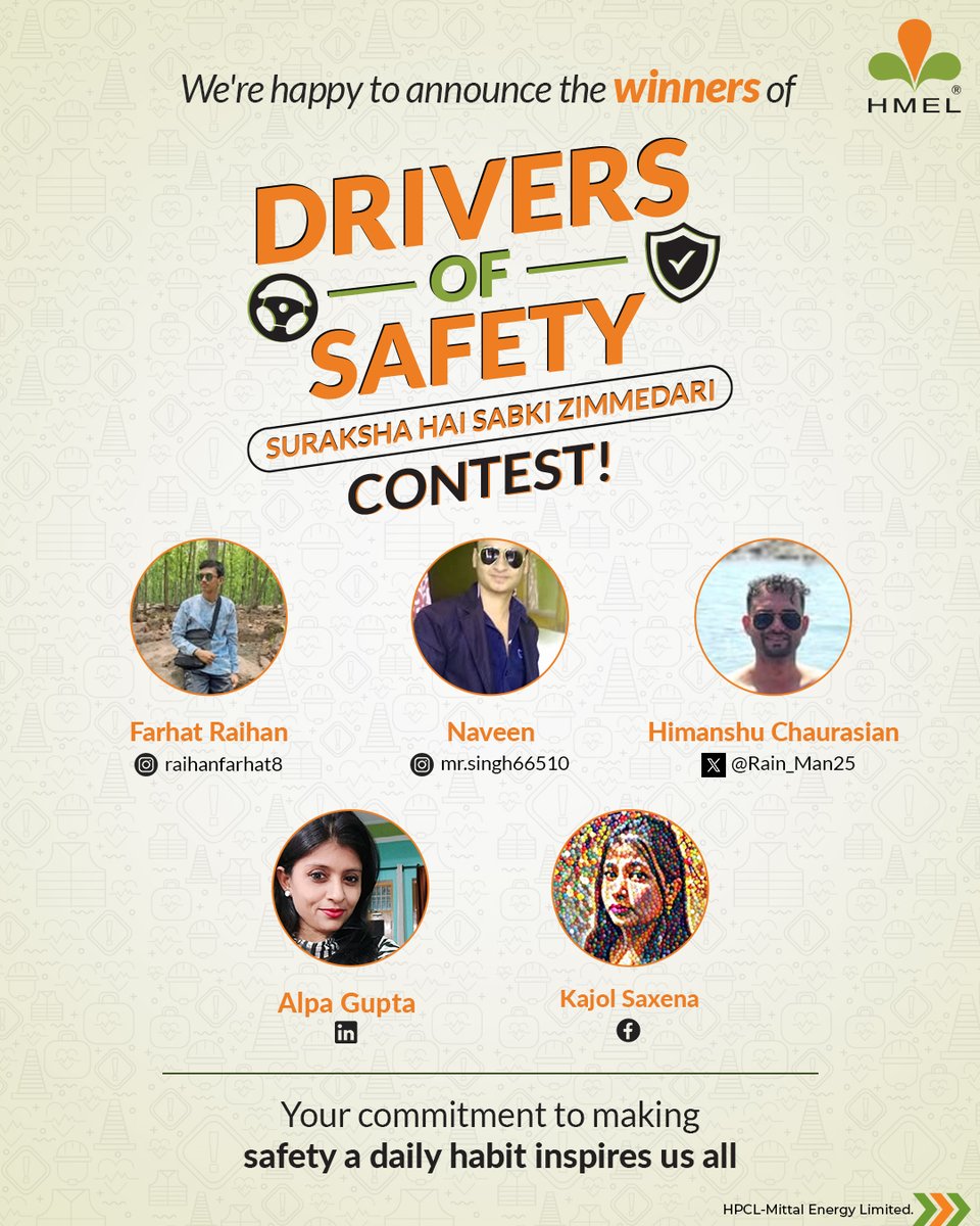 Meet the Champions of Caution! Presenting you the winners of the Drivers of  Safety – Suraksha Hai Sabki Zimmedari contest! Your dedication to making safety a daily habit truly drives us forward.  

Thank you for inspiring a safer tomorrow!  

#HMEL #DriversOfSafety
