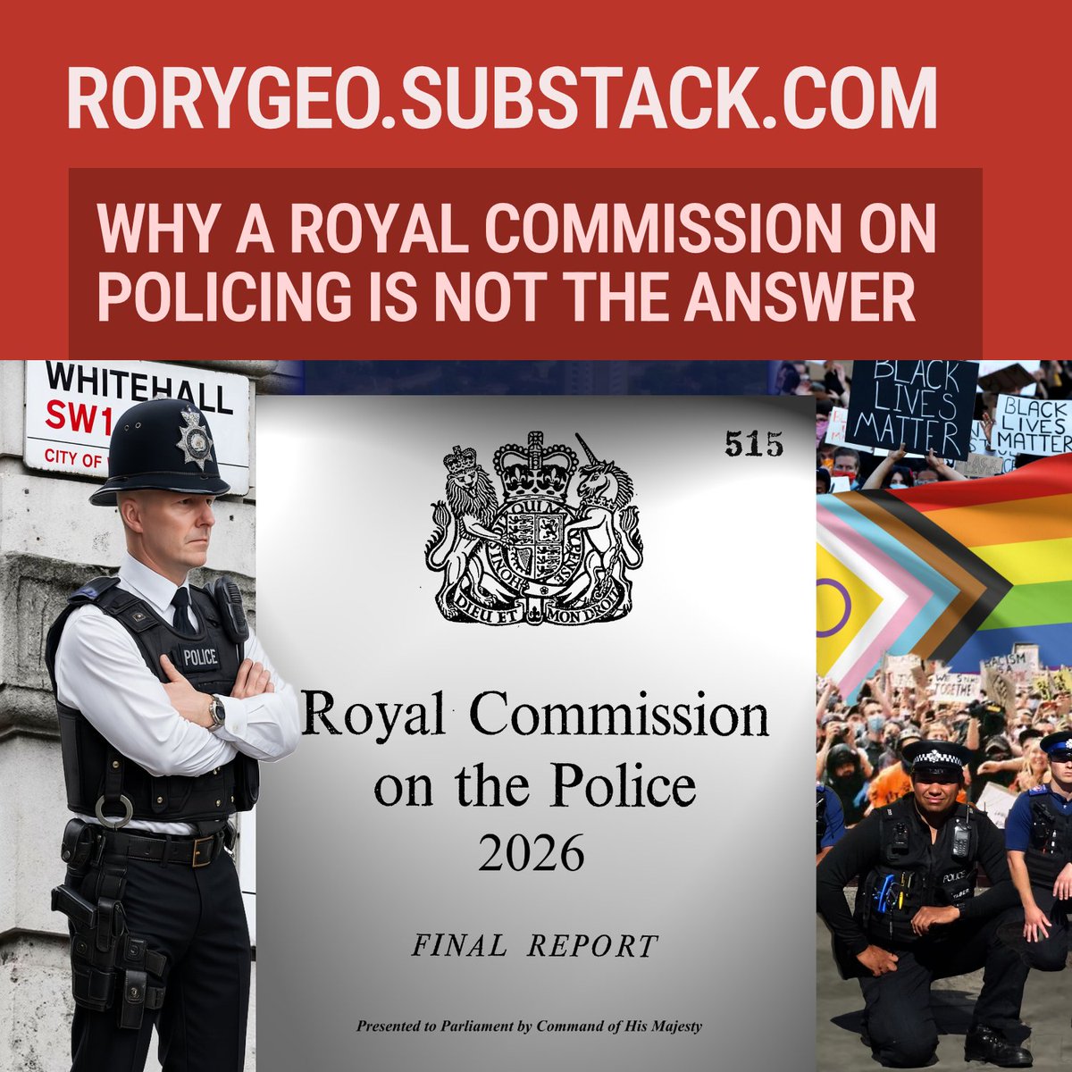 PublicSafetyFdn's tweet image. Our Founder @RoryGeo dispels the myth that a Royal Commission will save British policing or make us safer.
An important piece, referencing @WeAreFairCop,
@Crush_Crime, @WomenSafety_UK, @epkaufm,
@Dominic2306 and more besides.
🔗 Link below 👇