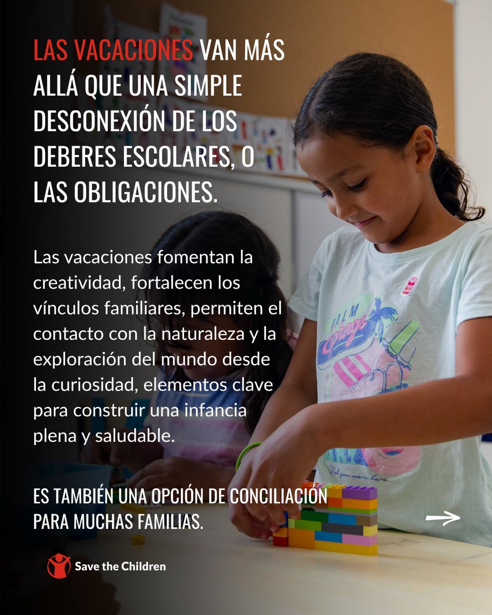 SaveChildrenEs's tweet image. 🌞 En verano, 1 de cada 3 familias con niños y niñas no se puede permitir unas vacaciones.
Nuestros #campamentos ofrecen ocio, apoyo escolar y comida saludable a más de 1.500 niños y niñas. Porque descansar también es un derecho.
#Vacaciones #Infancia #SaveTheChildren