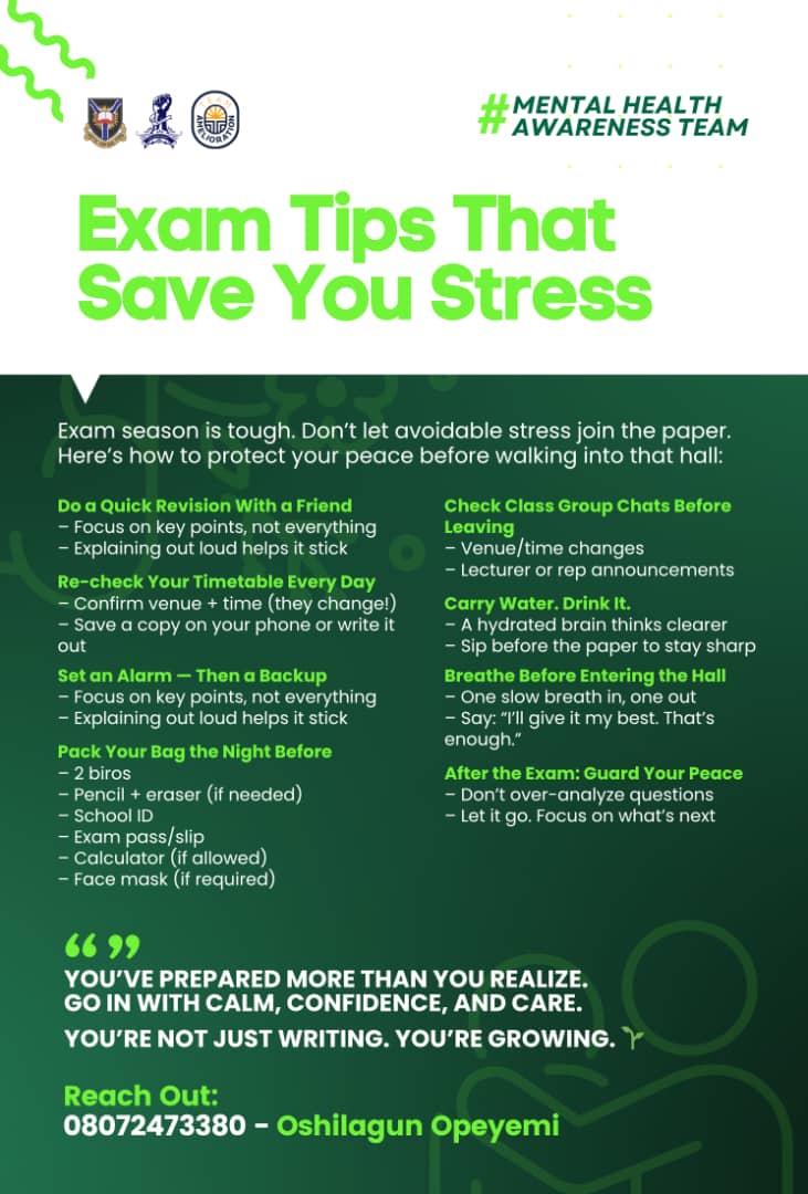 studentsunionui's tweet image. Stay calm, stay ready, your peace matters more than panic. 💚
Signed;
University of Ibadan Student Union Mental Health Awareness team