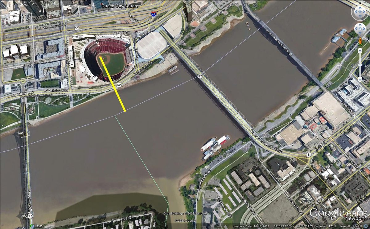 Fun fact: GABP is the closest MLB park to another state. Home plate to KY border is only 919 ft. Busch in STL is 3,424 ft to IL. Citizens Bank in Philly is 8,602 ft to NJ. Yankee Stadium in NY is 9,811 ft to NJ. Coamerica Park in Det. is 6,042 ft. to another country in Canada.