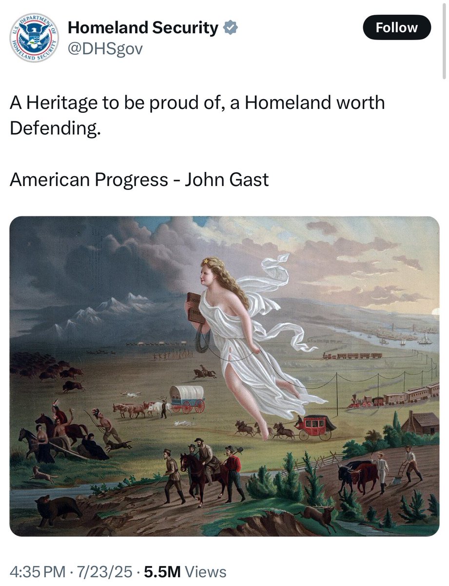 getpseudoed's tweet image. While we’re criticizing this, please note this painting is one that is well-known for being an allegory for Manifest Destiny.