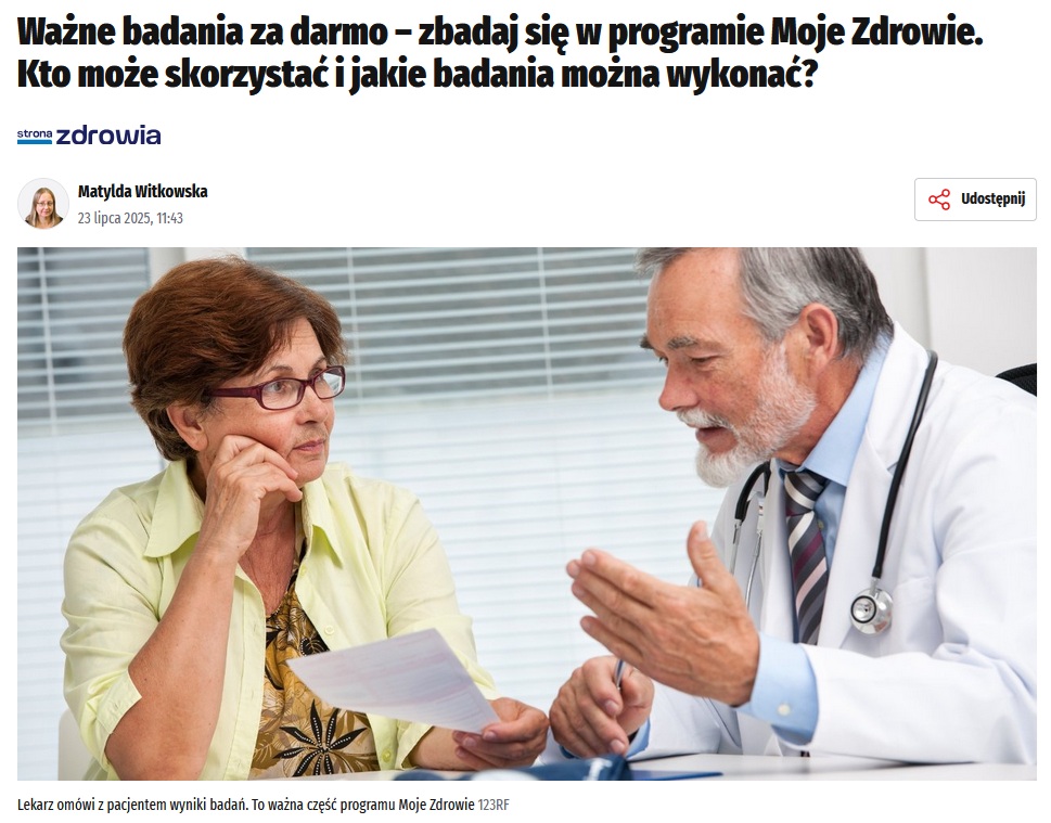 Gorąco zachęcam do lektury Dziennika Łódzkiego‼️

#MojeZdrowie to bezpłatne badania, z których może skorzystać każdy Polak, który skończył już 2⃣0⃣ lat. Koszt takich badań to od 200 do 500 zł – pieniądze zostaną w naszej kieszeni, a my dowiemy się wiele o  stanie naszego zdrowia