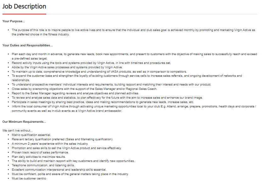 HunterSpani's tweet image. Job Alert!!!
Company: Virgin Active
Position: Sales Consultant
Location: Centurion, Gauteng
Click here to apply: spanihunter.co.za/single-job/?id…
Closing Date: 08 August 2025
Please refer to the picture for more info
