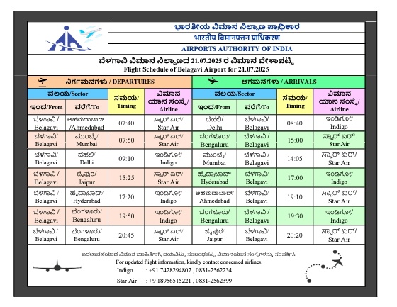 Flight Schedule for 21.07.2025
#BelagaviAirport #AAI
<a href="/AAI_Official/">Airports Authority of India</a> <a href="/AAIRHQSR/">Regional Executive Director AAI Southern Region</a> <a href="/MoCA_GoI/">MoCA_GoI</a>