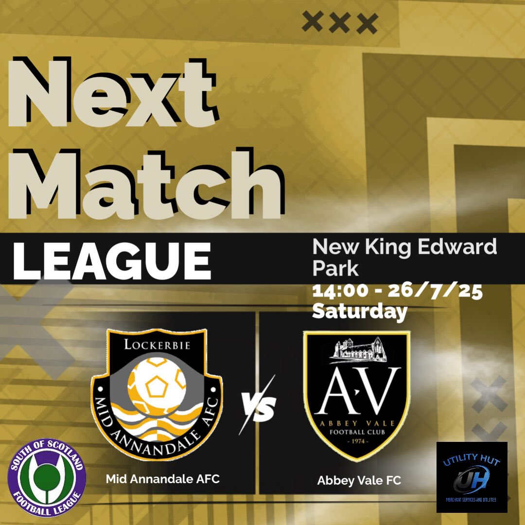 Saturday sees our senior team start there Utility Hut Ltd South Of Scotland Football League campaign at home to Abbey Vale FC.  Get along and support The Mids 🟡⚫️⚽️

#comeonthemids 🟡⚫️⚽️