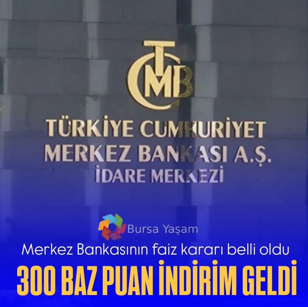 Merkez Bankası politika faizini yüzde 46'dan yüzde 43'e düşürdü.
