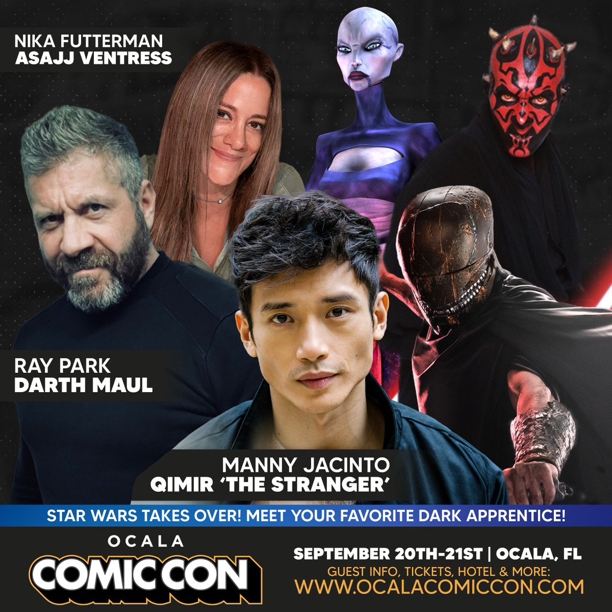OcalaComicCon's tweet image. #StarWars takes over this year's #OcalaComicCon! Here is your chance to meet your favorite dark apprentice! Manny Jacinto #TheStranger, Ray Park #DarthMaul, & Nika Futterman #AsajjVentress will be attending!
📷 Purchase your photo op today: checkout.conventions.leapevent.tech/eh/2025_Ocala_…