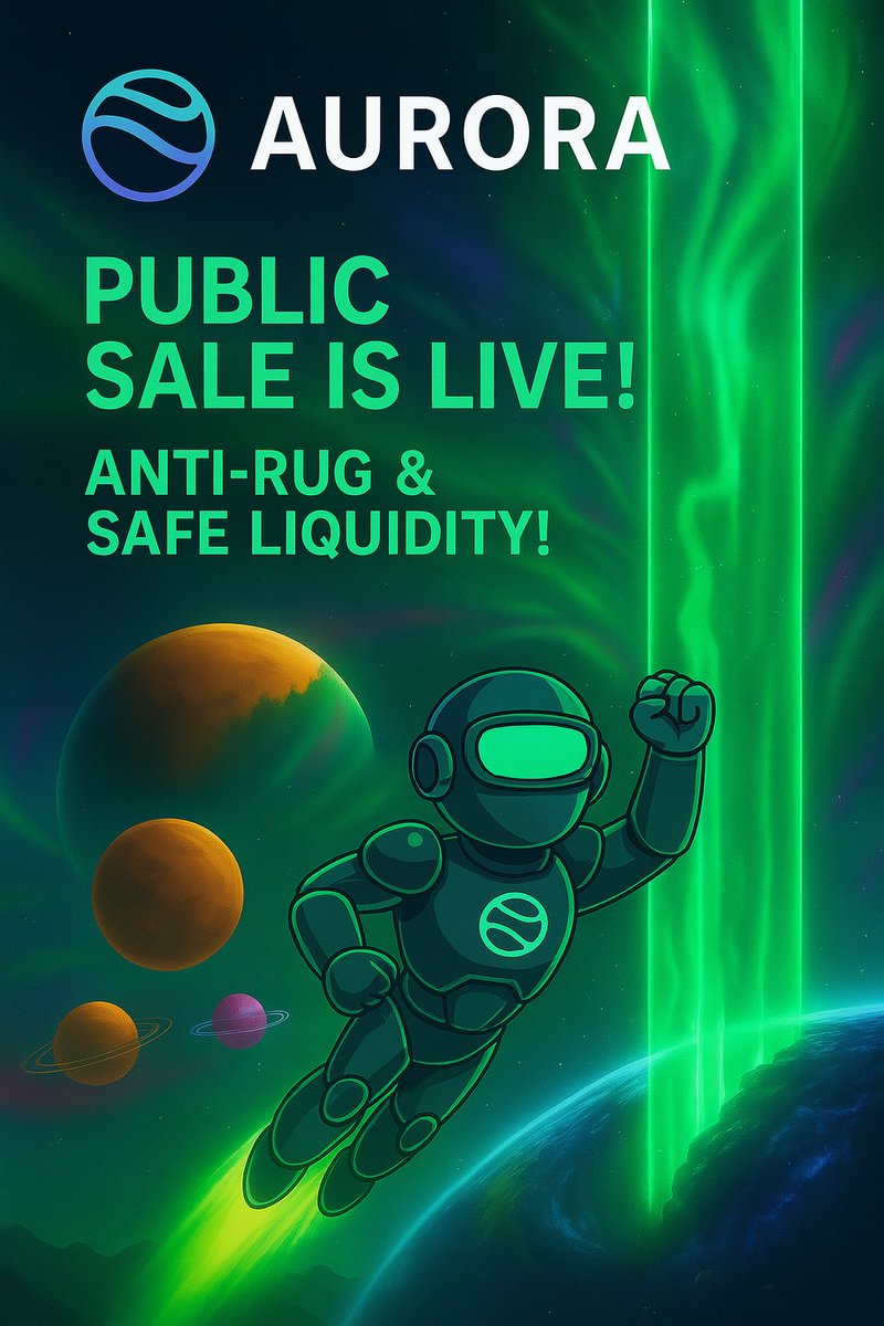 Auroracoin_io's tweet image. 🚨 IT’S OFFICIAL: Aurora’s public sale is LIVE!
No more guessing. The countdown is on and liftoff is imminent.
Aurora isn’t just launching, it’s redefining what launchpads should be:
⚡️ AI-powered
🔒 Rug-proof
🚀 Built for real liquidity
Smarter launches. Safer markets.…