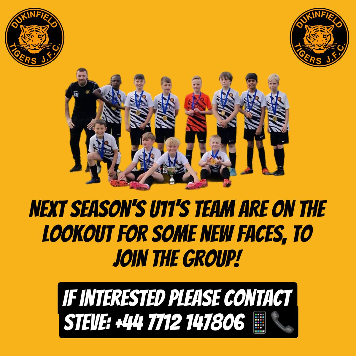 Our U11’s are on the lookout for some new players ahead of the upcoming season! 🐯⚽️

If interested please contact Steve! 📞📱