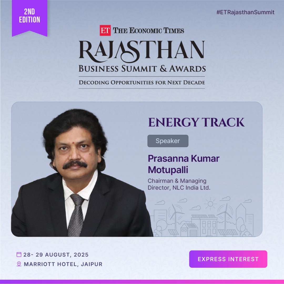 ETEnergyWorld's tweet image. We’re excited to host Prasanna Kumar Motupalli, Chairman & Managing Director, NLC India Ltd., as an Energy Track Speaker at the 2nd Edition of The Economic Times Rajasthan Business Summit & Awards.
Express Interest: b2b.economictimes.indiatimes.com/business-summi…
#ETRajasthanSummit
