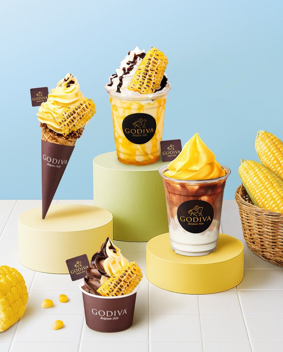 16kongkong21's tweet image. ゴディバコリア新商品❣️
7/22からのシーズン限定メニュー🌻

🌽초당옥수수（チョダンオクスス）🌽
초콜렉사（ショコリキサー）
소프트아이스크림（ソフトアイスクリーム）
아이스크림카페라떼（アイスクリームカフェラテ）

アイスとアイスラテはミックスも🙆‍♀️

ザ・現代ソウル6階のゴディバ限定販売🥹