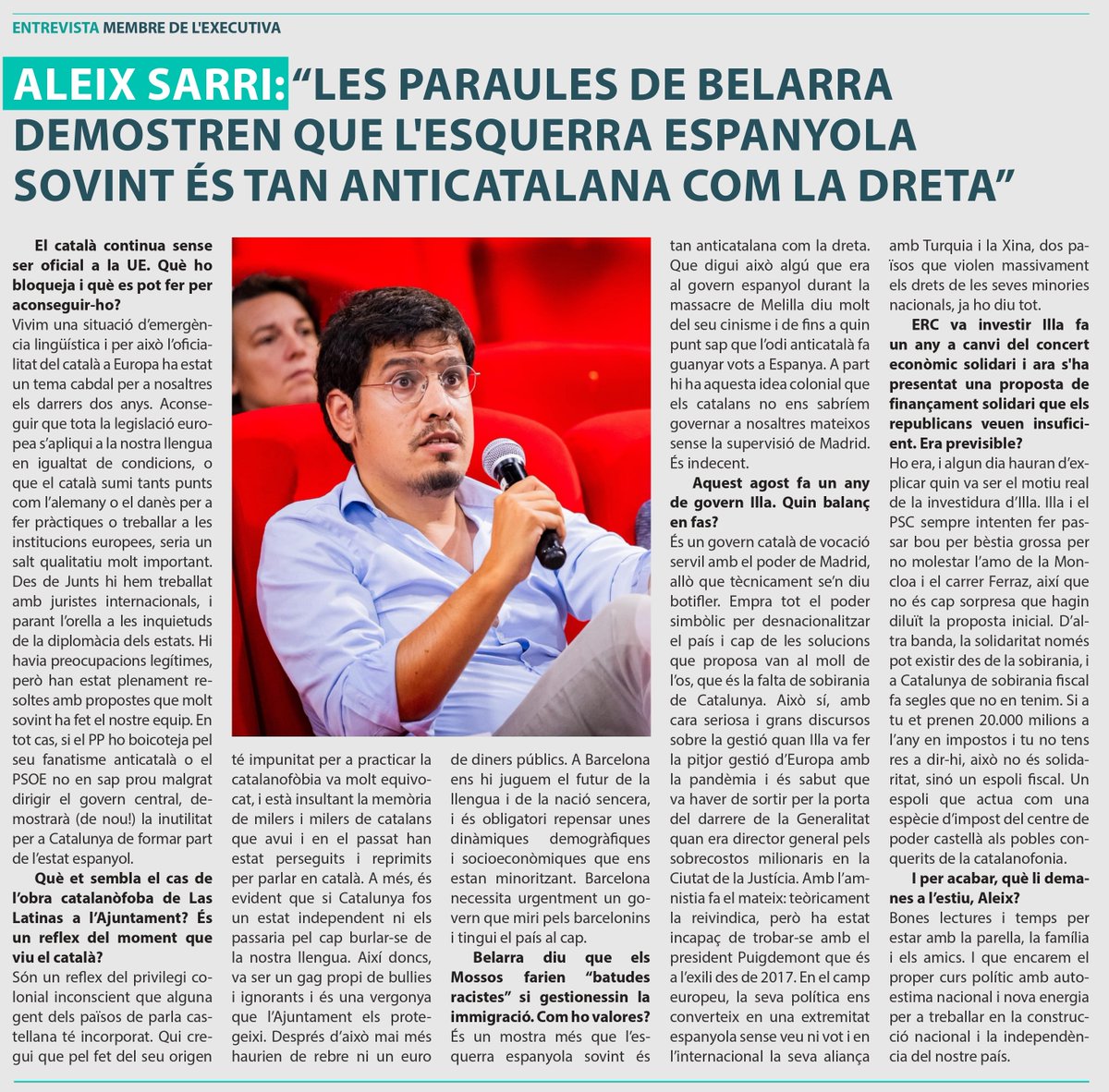 Junts per Catalunya🎗 (@juntsxcat) on Twitter photo #MÉSJUNTS | Parlem amb <a href="/aleixsarri/">Aleix Sarri i Camargo</a>, membre de l'Executiva de Junts.
🗣 "Les paraules de Belarra demostren que l'esquerra espanyola sovint és tan anticatalana com la dreta"
El català continua sense ser oficial a la UE. Què ho bloqueja i què es pot fer per aconseguir-ho?
👉🏻 La #MÉSJUNTS | Parlem amb <a href="/aleixsarri/">Aleix Sarri i Camargo</a>, membre de l'Executiva de Junts.
🗣 "Les paraules de Belarra demostren que l'esquerra espanyola sovint és tan anticatalana com la dreta"
El català continua sense ser oficial a la UE. Què ho bloqueja i què es pot fer per aconseguir-ho?
👉🏻 La