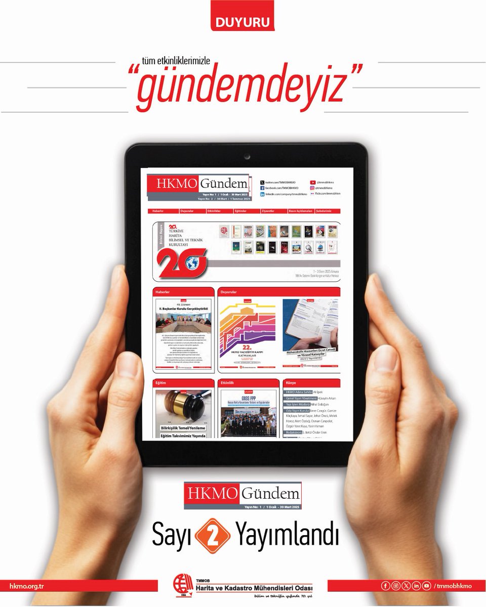 HKMO GÜNDEM YAYINIMIZIN İKİNCİ SAYISI ÇIKTI.

Haber detayları için tıklayınız
hkmo.org.tr/genel-merkez/h…

TMMOB
Harita ve Kadastro Mühendisleri Odası
Temmuz 2025