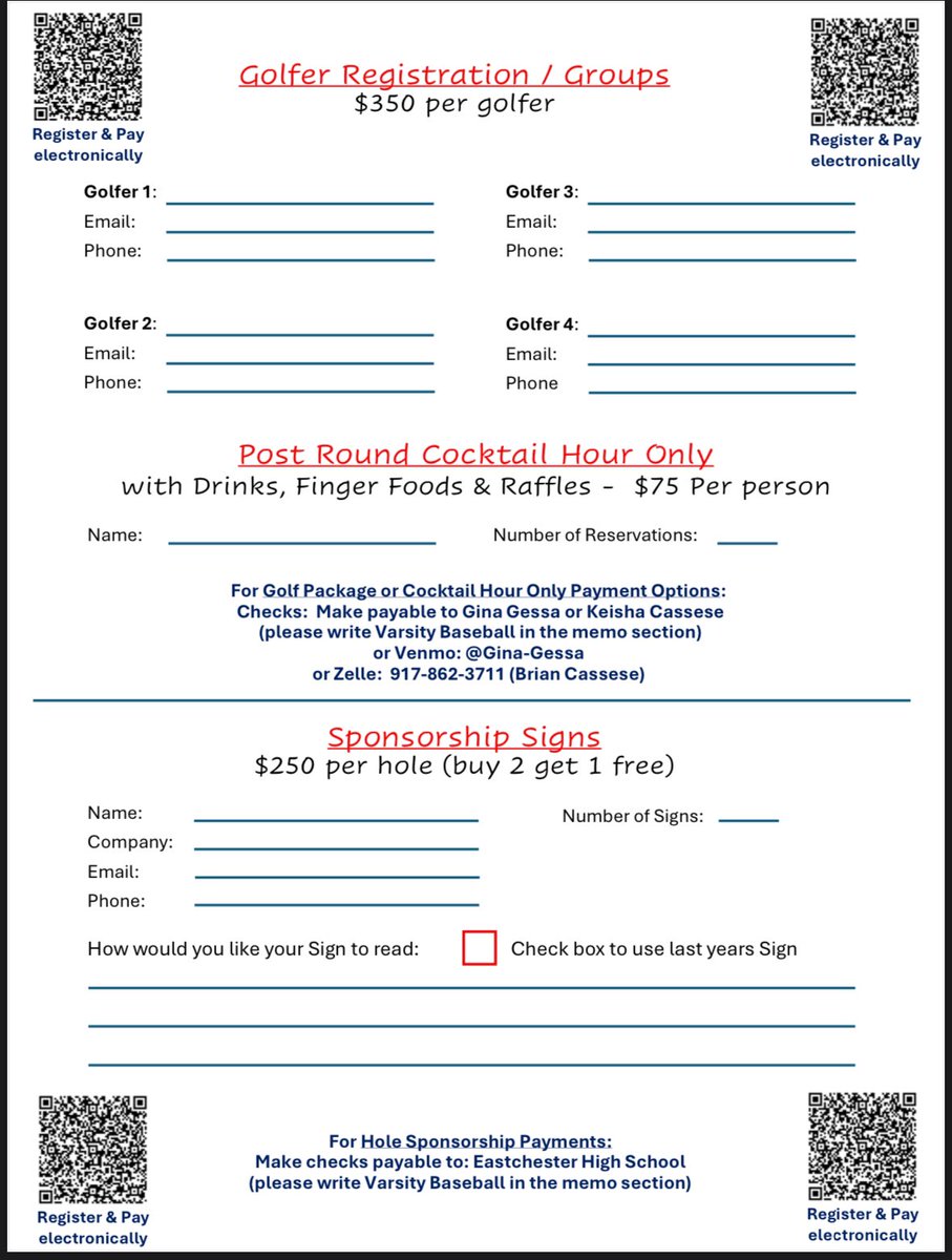 Calling all golfers, business owners and friends who want to suppot the team. We hope you can join us for this golf outing to support the Eastchester HS Varsity Baseball spring break trip to Myrtle Beach! Thank you so much to all who support the team⚾️⚾️⚾️ <a href="/EastchesterFB/">Eastchester Football</a>