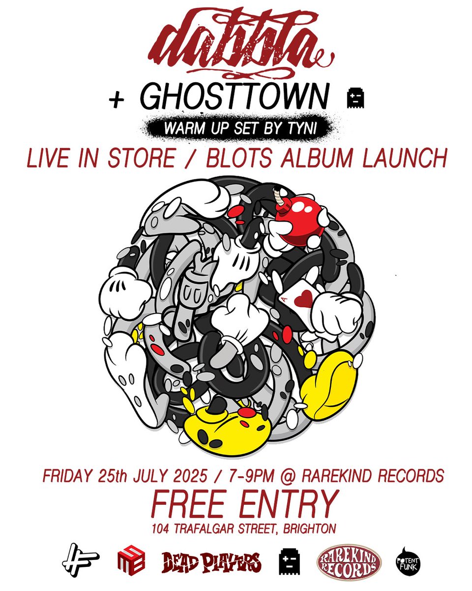 RarekindRecords's tweet image. Repost @HighFocusUK :
“♥️♠️ Join Dabbla & Ghosttown live at Rarekind Records in Brighton TOMORROW NIGHT as they celebrate the launch of BLOTS!
Instagram.com/sebtyni on support duties
FREE ENTRY! 1900-2100! 🏃💨
Arrive early to avoid disappointment!”