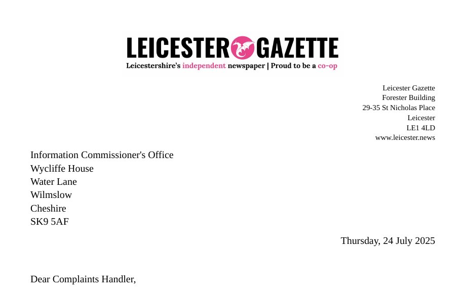 TheGazetteCoop's tweet image. Today we submitted a formal complaint to the ICO over the handling over our FOI requests to Leicestershire Police regarding Palantir.
We are urging the ICO to take action against Leicestershire Police and release the information requested.
