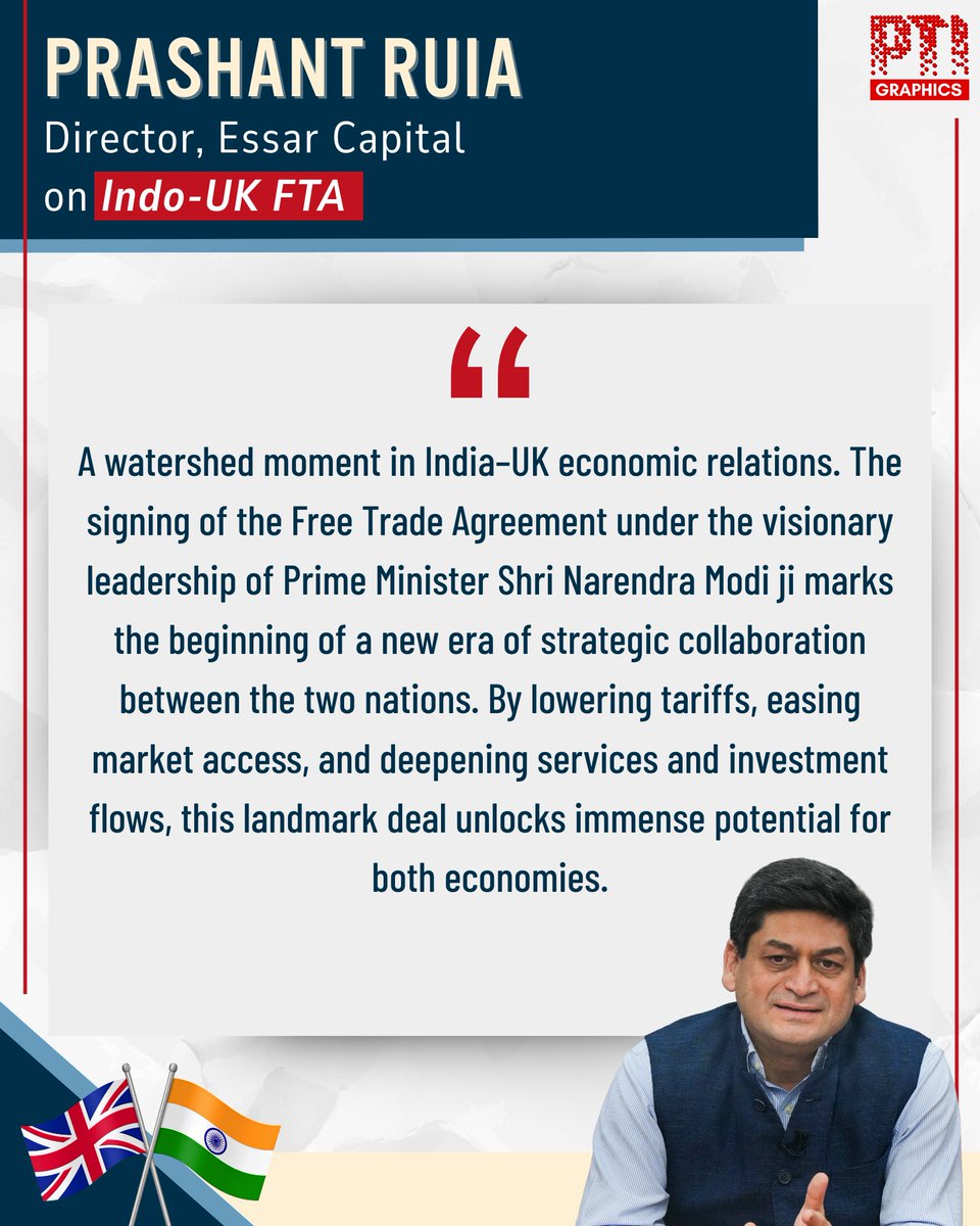 Press Trust of India (@pti_news) on Twitter photo India Inc. on Indo-UK Free Trade Agreement (FTA): Prashant Ruia (<a href="/prashantruia/">Prashant Ruia</a>), Director of Essar Capital, says…
#IndiaUKFTA India Inc. on Indo-UK Free Trade Agreement (FTA): Prashant Ruia (<a href="/prashantruia/">Prashant Ruia</a>), Director of Essar Capital, says…
#IndiaUKFTA