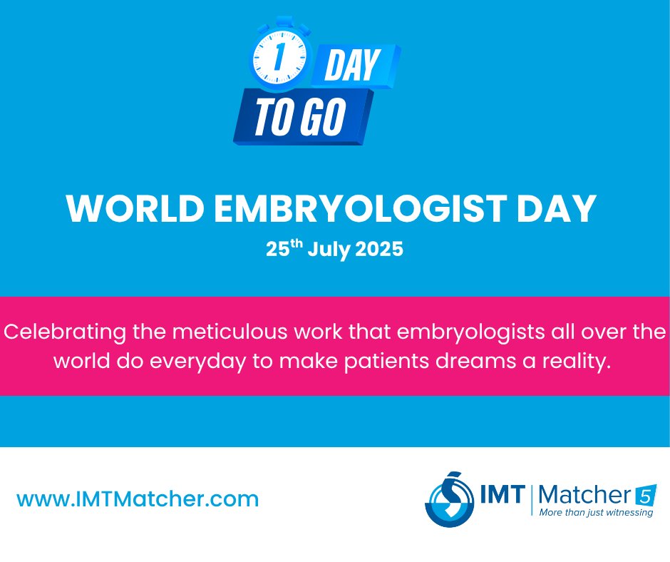IMT_Matcher's tweet image. 📅 1 Day to Go – #WorldEmbryologistDay

To every embryologist: thank you for your dedication, precision, and heart. You help make families possible, and we’re proud to support you. 💙

#ThankYouEmbryologists #IMTMatcher #FertilityScience