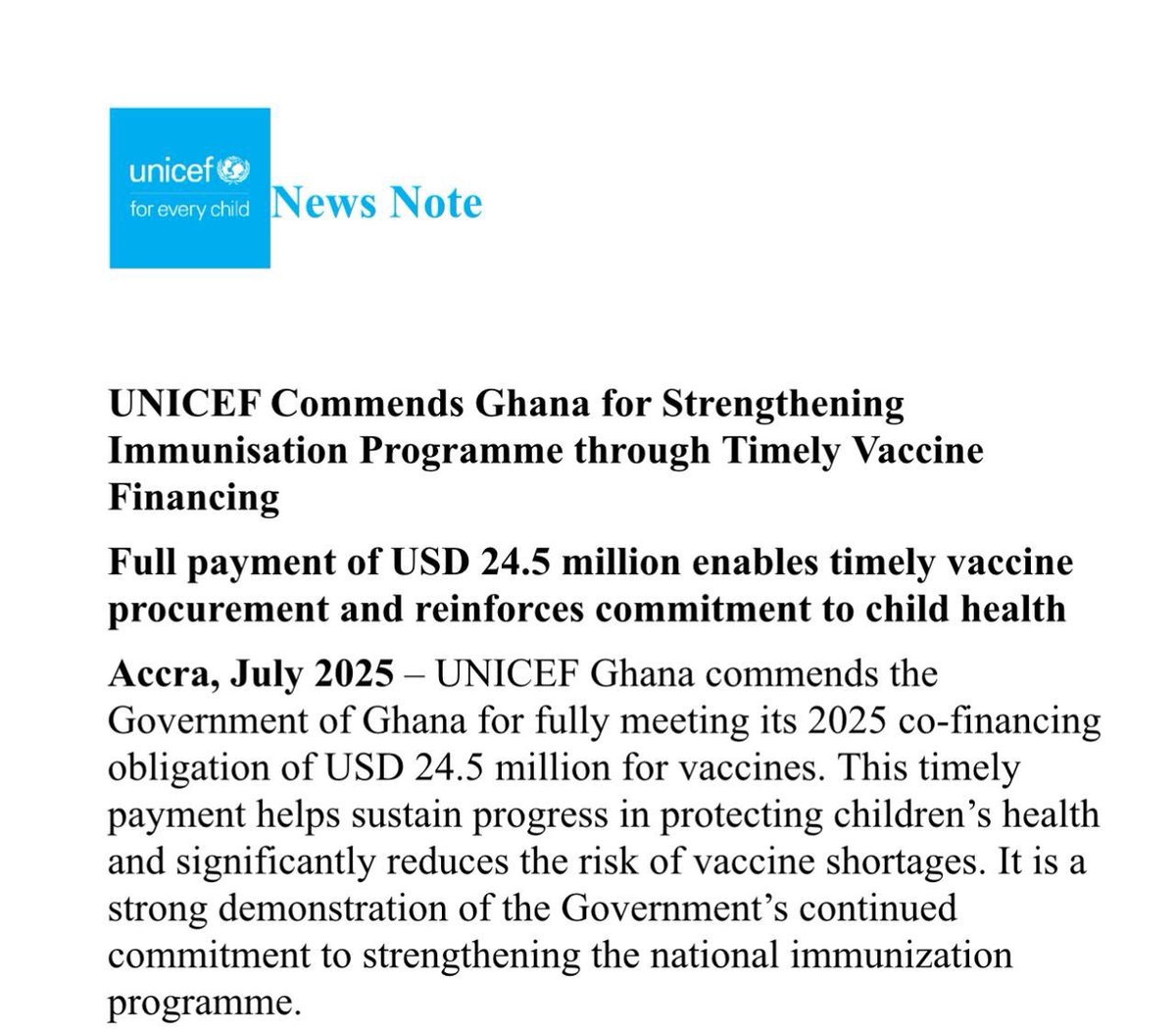 ewuraadamskarim's tweet image. Ghana has fully paid its co-financing obligation for vaccines in 2025 in advance.
#AbanPapaAba