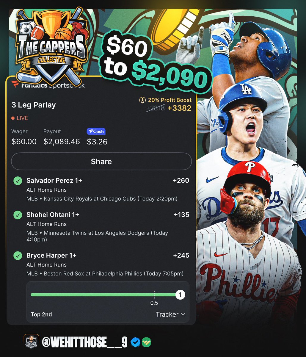 CappCollective's tweet image. π¨π¨ ππ πππ ππππ π¨π¨
Cash this HR POD #parlay from capper @WeHitThose__9
$60 β> $2,000 β
β
β
β
Last chance to join for 50% off with code βHeaterβ at checkout!
whop.com/c/thecapperscoβ¦