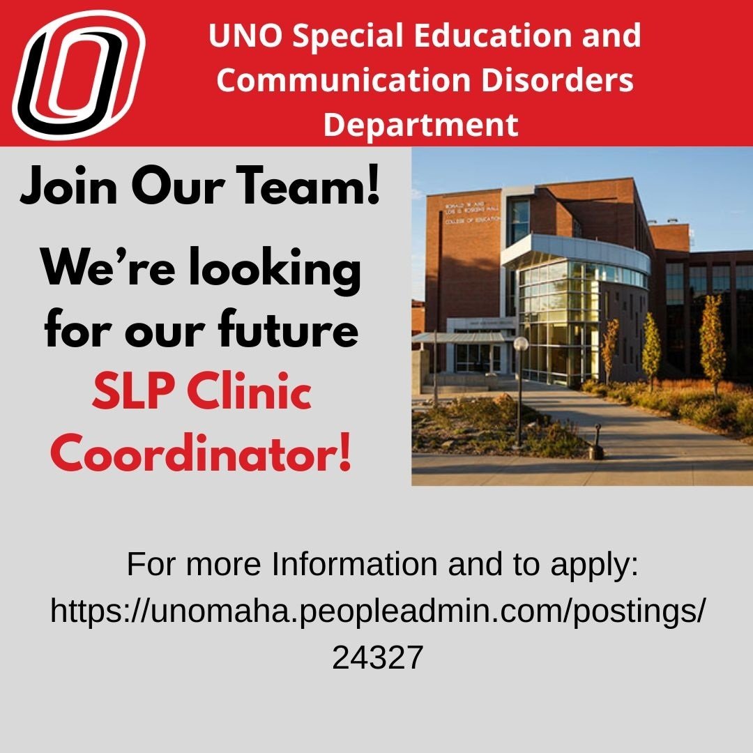 UNOSECD's tweet image. Join our SECD Team! We're looking for our future SLP Clinic Coordinator! For more information and to apply: hubs.ly/Q03y0RKx0 #educationmatters #slp #slp2be #slpgradstudent #jobopening @UNOSECD @unonsslha @UNOAlumni @UNOCEHHS @UNOGradStudies @UNOmaha @SCEC_UNO @UNOExpl