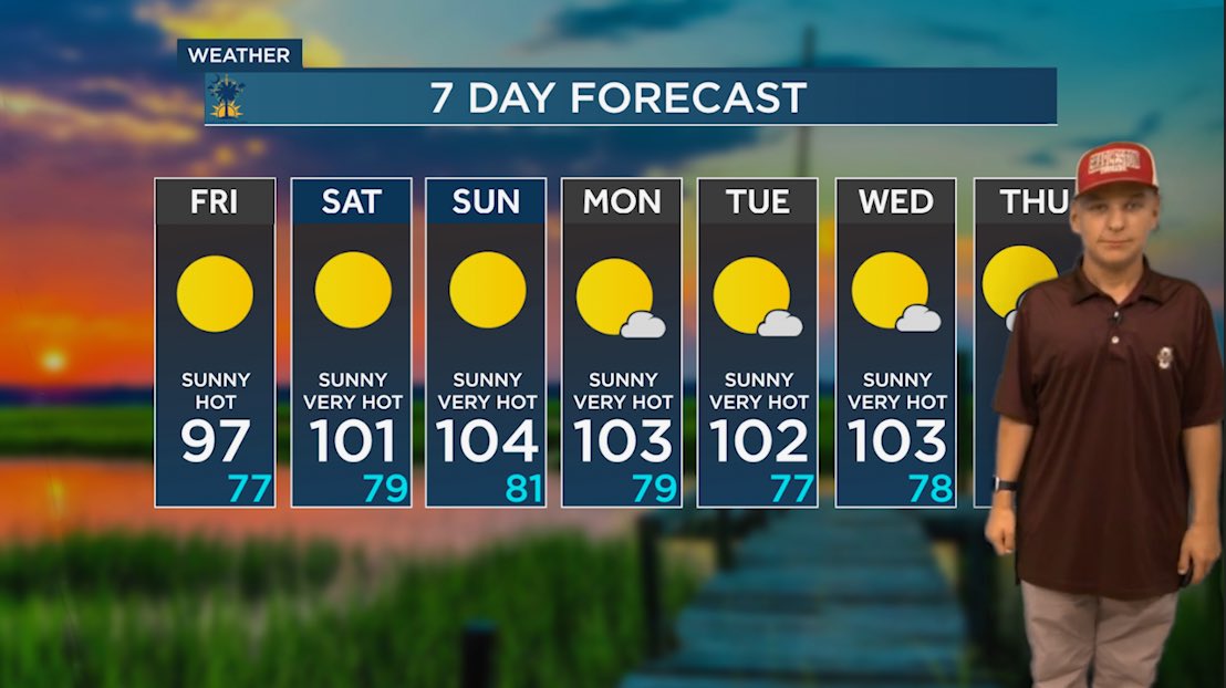 EDeeseSC1's tweet image. We’ve got a heat wave coming for most of the Carolinas this weekend and next week. Air temperatures will get over 100, the feels like temperature could get past 110 at some points. I have the entire forecast on my YouTube channel. youtu.be/atKuZNiy0SM?si… #scwx #ncwx #chswx