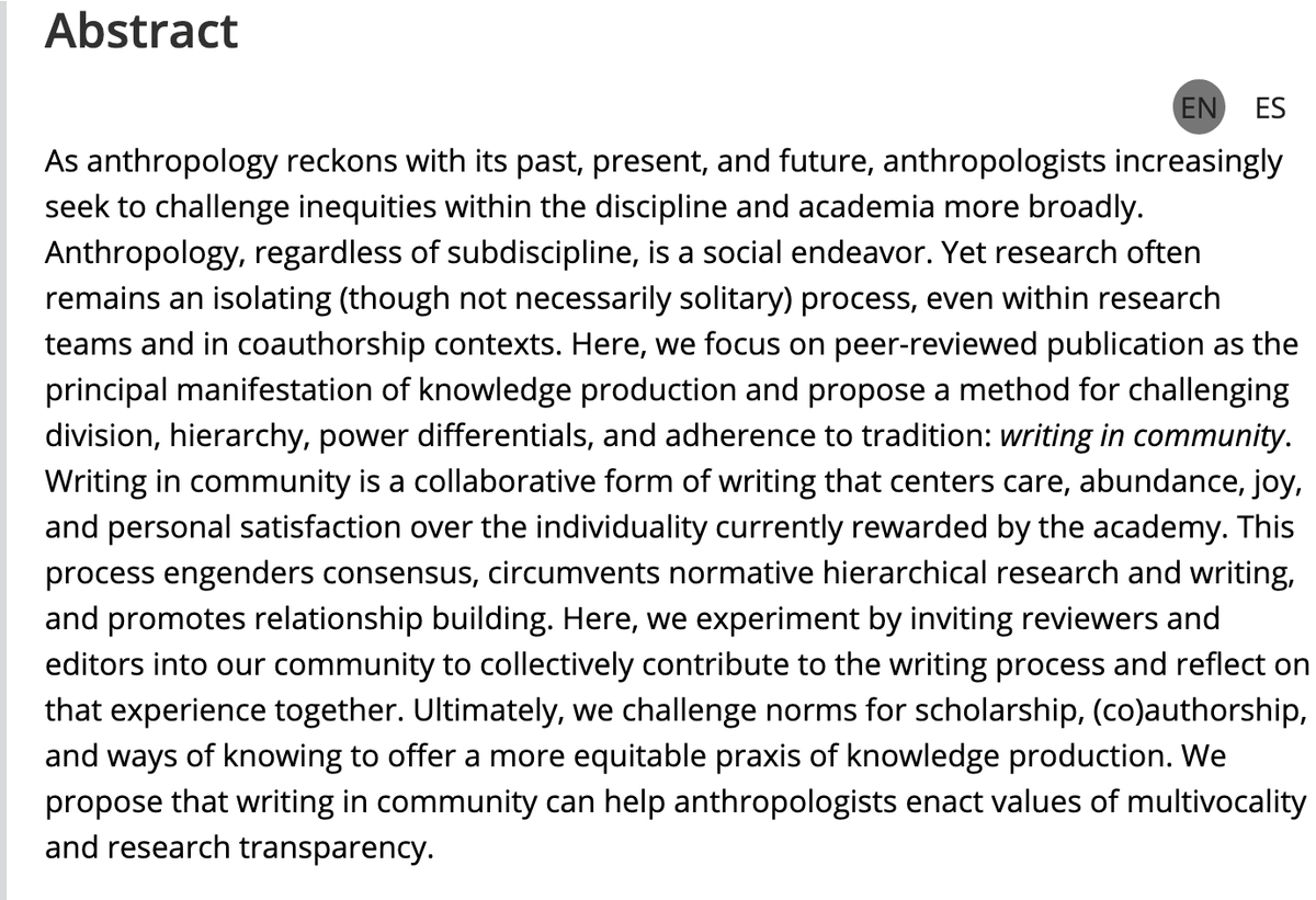 AmAnthroJournal's tweet image. We&apos;re more than halfway through 2025, so we&apos;re revisiting some of the most-read AA articles so far this year! Next is &quot;Writing in community: Relationship building and accountability in knowledge production&quot; #OpenAccess #Anthropology

anthrosource.onlinelibrary.wiley.com/doi/10.1111/am…