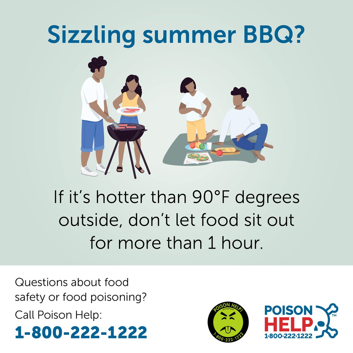 #PreventFoodPoisoning during Summer BBQs!
Remember the 4 C's of food safety...
✔️Clean hands, utensils, &amp; surfaces often when cooking
✔️Cook food to a safe temperature
✔️Clear leftovers timely
✔️Call #PPC at 1-800-222-1222 with food poisoning questions
#MrYuk #SummerSafety