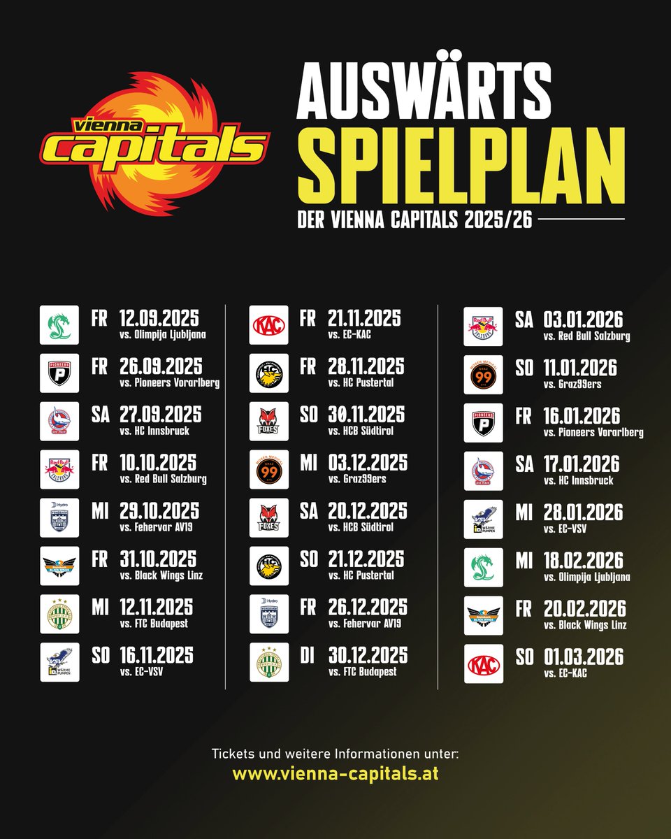 Vienna Capitals (@viennacapitals) on Twitter photo Zückt die Kalender, hier ist der Spielplan für die Saison 2025/26 der <a href="/win2dayICE/">win2day ICE Hockey League</a>! ✏️
🗞️ | tinyurl.com/msmwd6me
#VIC | #CapitalsCity Zückt die Kalender, hier ist der Spielplan für die Saison 2025/26 der <a href="/win2dayICE/">win2day ICE Hockey League</a>! ✏️
🗞️ | tinyurl.com/msmwd6me
#VIC | #CapitalsCity