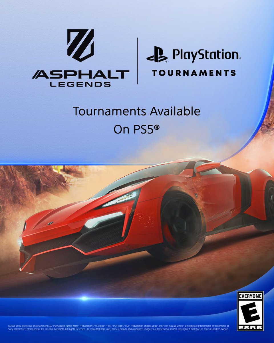 asphalt's tweet image. Thanks to the help from our friends at PlayStation, Tournaments are now available for PlayStation 5!
Head to your Home Menu to check them out now, and expect new Tournaments each month!