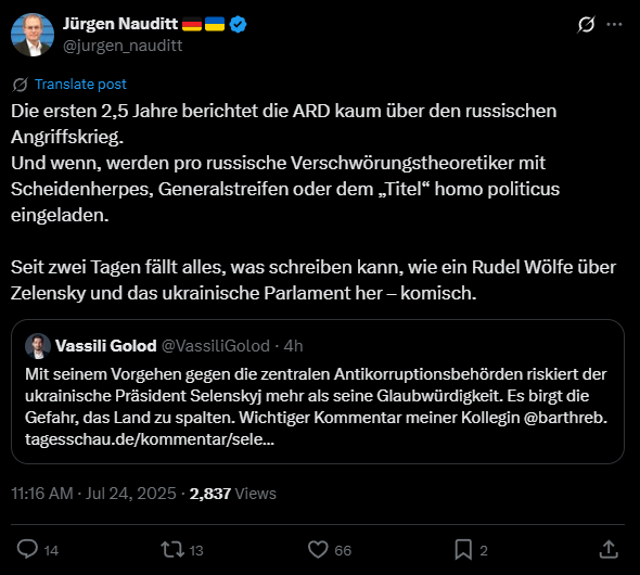 Dank des Sprachlehrers <a href="/jurgen_nauditt/">Jürgen Nauditt 🇩🇪🇺🇦</a>, der gerade an vorderster Front der Rechtschreiboffensive die Situation auf dem Schlachtfeld auf den Kopf stellt, erkennen wir die #scheißARD als das, was sie wirklich ist: Kackhaufen aus Putinleckern.

Wie konnten wir so blind sein?!

Es
