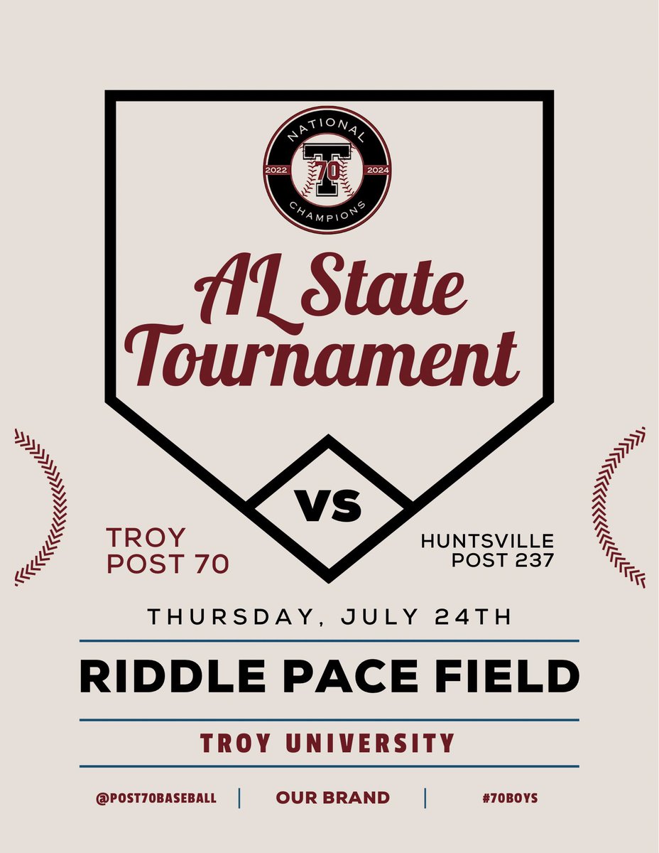 Post70Baseball's tweet image. Time to ride.

⚾️ AL Legion State G1
🎟️ $8 | $20 tournament pass
📺 jockjive.com
🕑 7 p.m. CT   
📍 Riddle-Pace Field
📊 GameChanger: Troy Post 70

#70boys