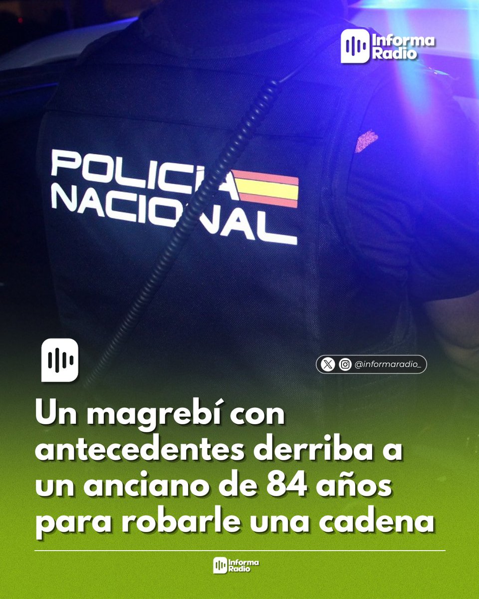 informaradio_'s tweet image. 🚨 | Un anciano de 84 años fue brutalmente agredido en el portal de su vivienda. El ataque ocurrió a plena luz del día, cuando un joven de origen magrebí lo derribó para robarle una cadena de oro.