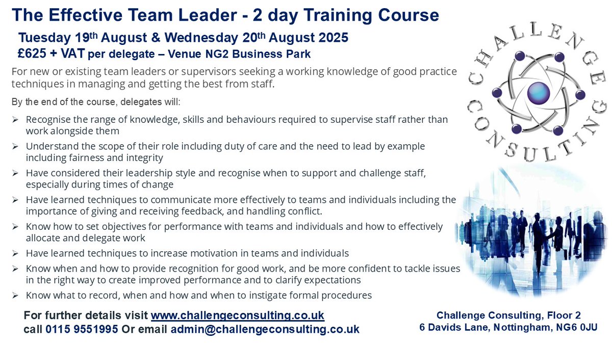 challenge_notts's tweet image. The Effective Team Leader - 2 day training course Nottingham - mailchi.mp/b0d23b784471/t…