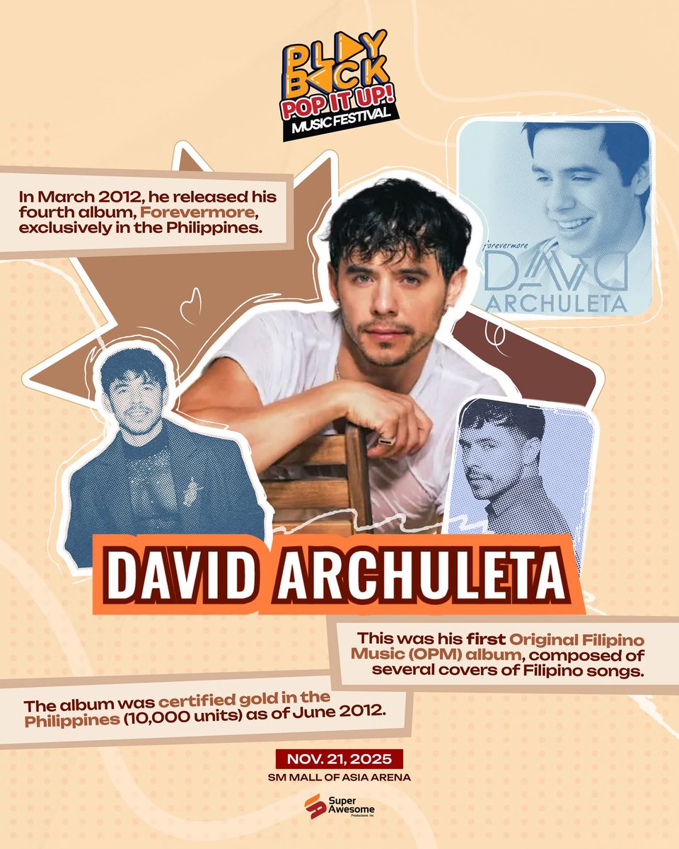 playback_fest's tweet image. Did you know? David Archuleta’s Forevermore was his first all-OPM album — initially released exclusively in the Philippines. It was certified gold within just a few months! 😍

Grab your tickets now to see David Archuleta, Blue, and Vanessa Carlton, live! smtickets.com/events/view/14…